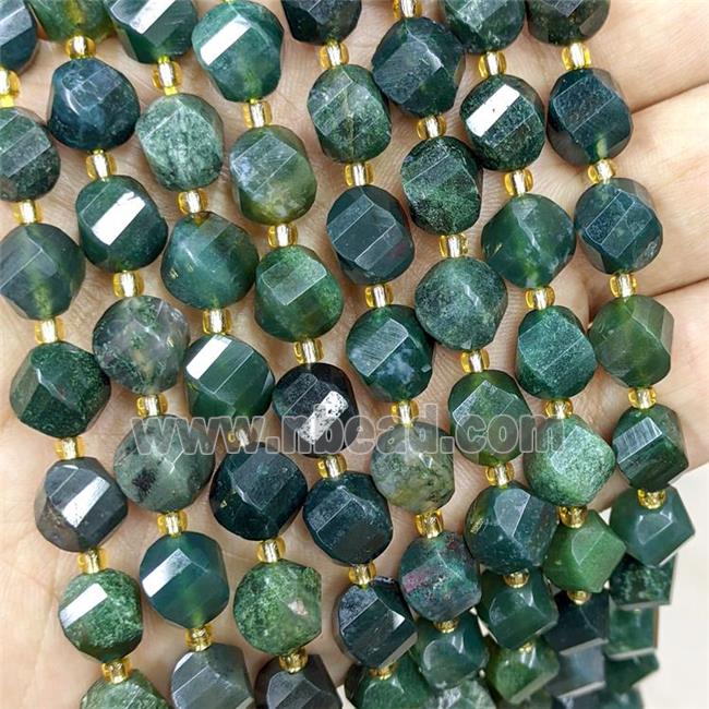 Natural Moss Agate Beads Green Faceted Twist