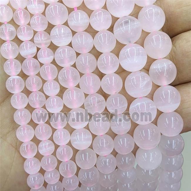 Pink Selenite Beads Natural Color Smooth Round