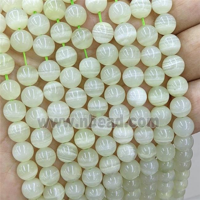 Green Selenite Beads Natural Color Smooth Round