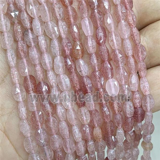 Natural Pink Strawberry Quartz Beads Faceted Oval