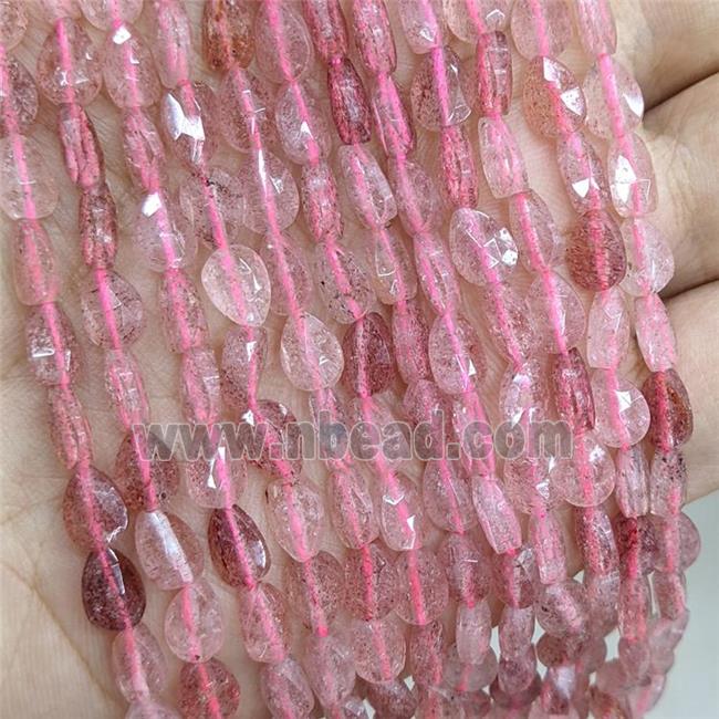 Natural Pink Strawberry Quartz Teardrop Beads Faceted