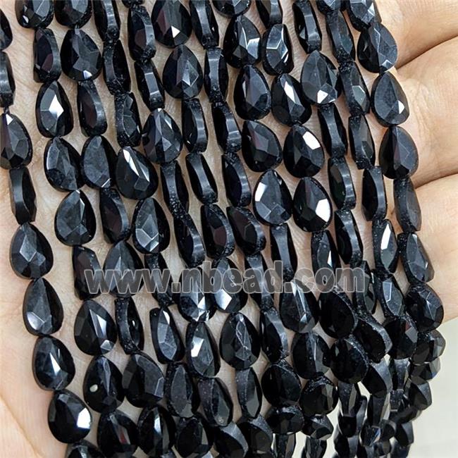 Natural Black Obsidian Teardrop Beads Faceted