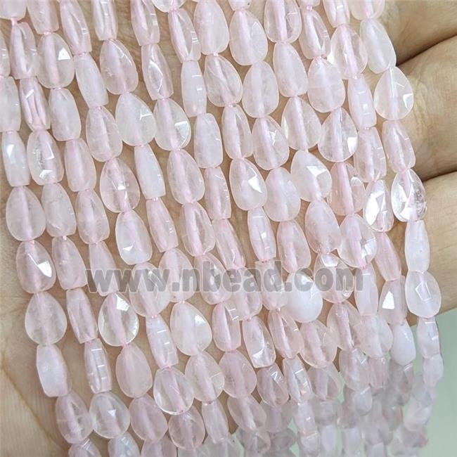 Natural Pink Rose Quartz Teardrop Beads Faceted