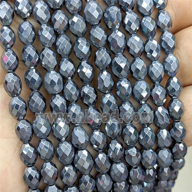 Natural Terahertz Stone Beads Silver Faceted Rice