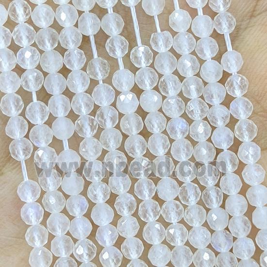 Natural White Moonstone Beads Blue Flash Faceted Round