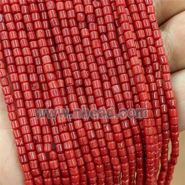 Natural Coral Tube Beads Red Dye