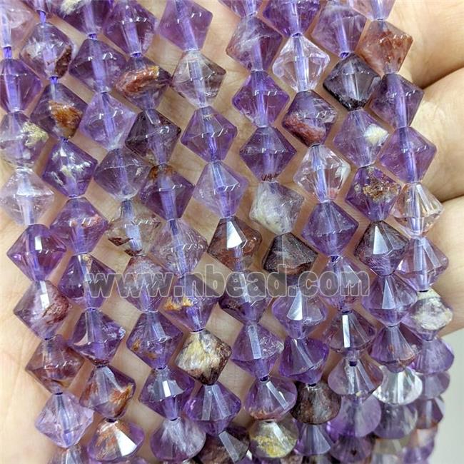 Natural Purple Phantom Quartz Bicone Beads