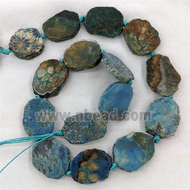 Natural Coral Fossil Slice Beads Blue Dye Freeform