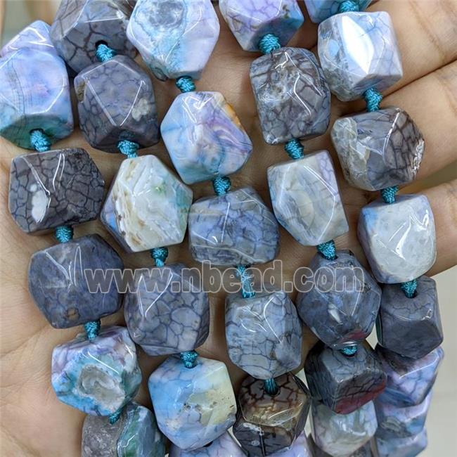 Natural Dragon Veins Agate Nugget Beads Lilac Dye Faceted Freeform