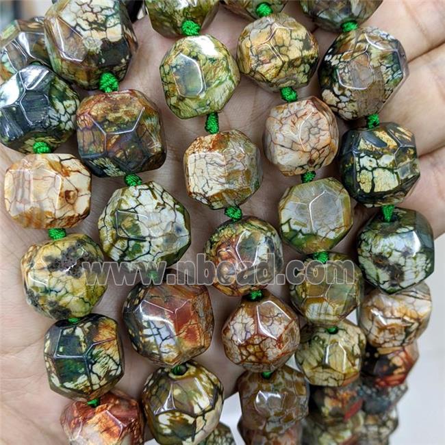 Natural Dragon Veins Agate Nugget Beads Green Dye Faceted Freeform