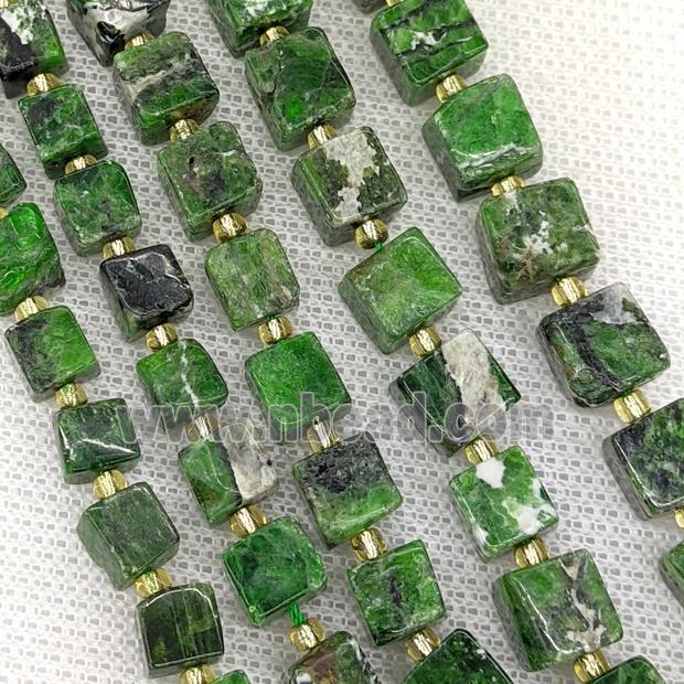 Natural Green Diopside Cube Beads