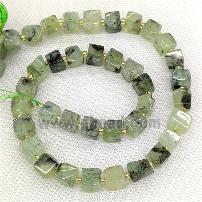 Natural Green Prehnite Cube Beads