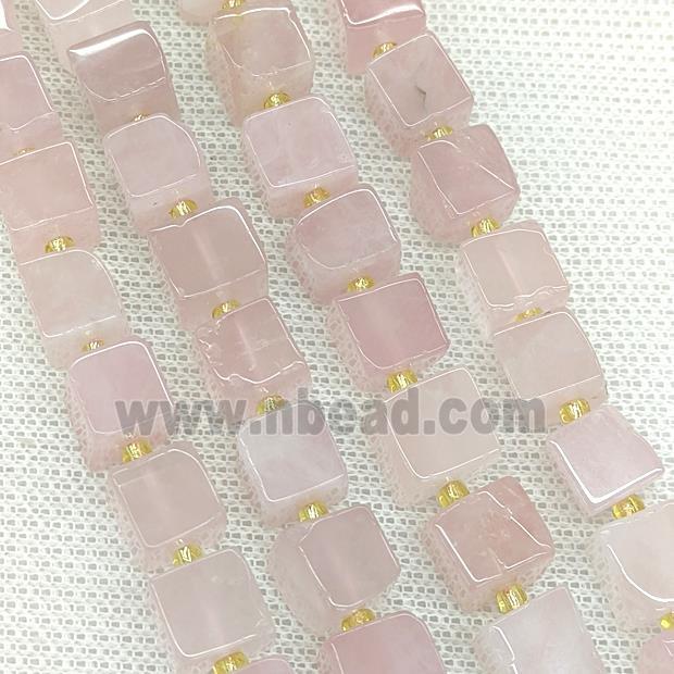 Natural Pink Rose Quartz Cube Beads