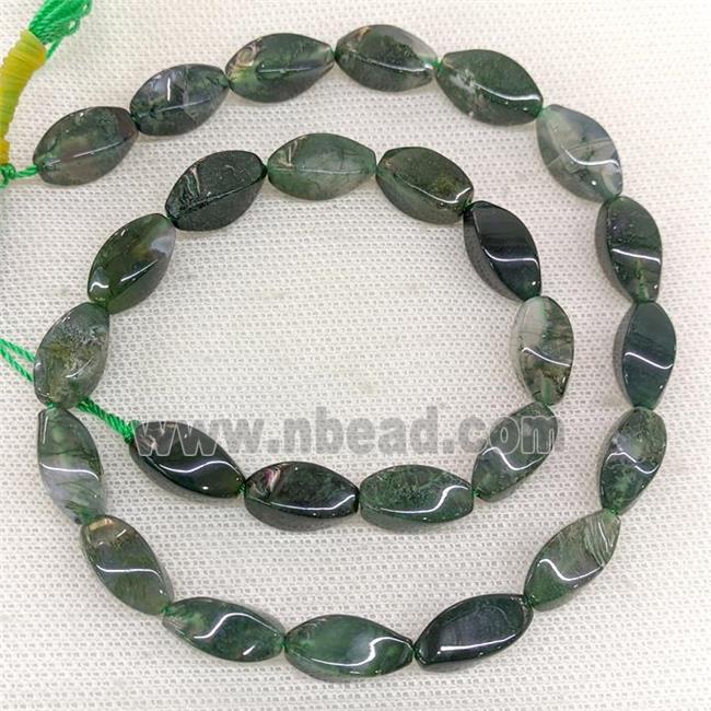 Natural Green Moss Agate Twist Beads