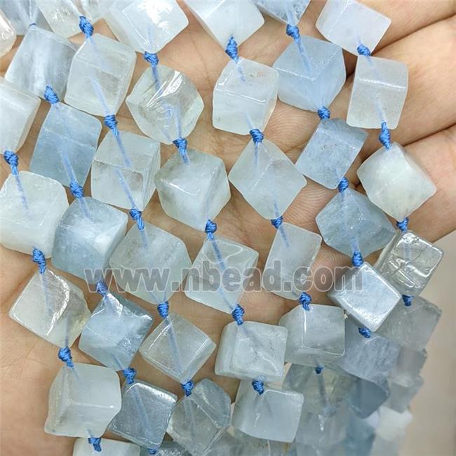 Natural Blue Aquamarine Cube Beads Corner-Drilled