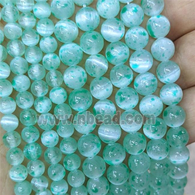 Natural Selenite Beads Green Dye Smooth Round