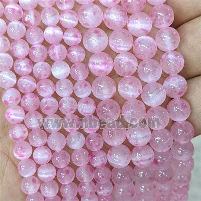 Natural Selenite Beads Pink Dye Smooth Round