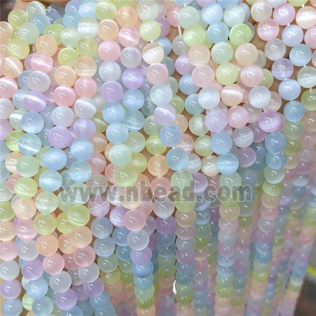 Natural Selenite Beads Mixed Color Dye Smooth Round