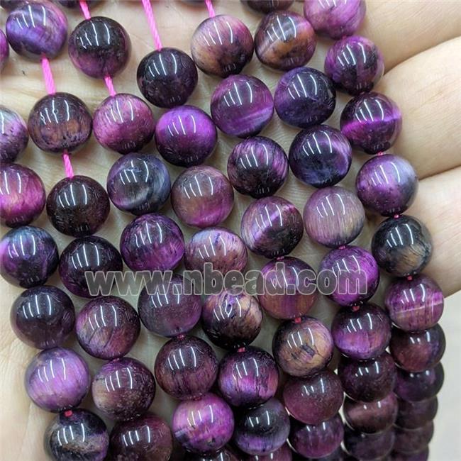 Natural Tiger Eye Stone Beads Fuchsia Dye Smooth Round