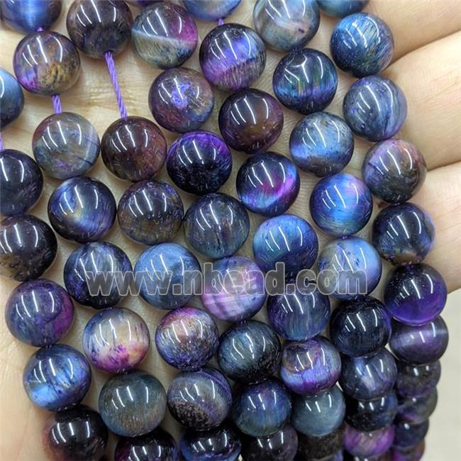 Natural Tiger Eye Stone Round Beads Galaxy Multicolor Dye Smooth