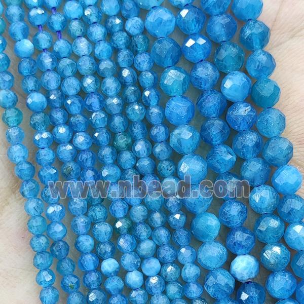 Natural Apatite Beads A-Grade Blue Tiny Faceted Round