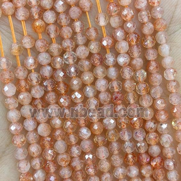 Natural Sunstone Beads Gold Spot Faceted Round Tiny