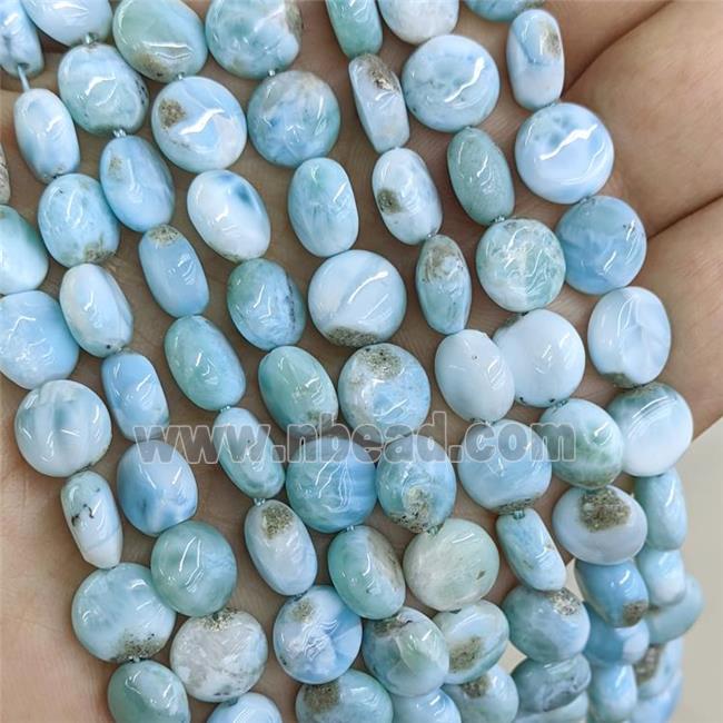 Natural Larimar Beads Coin Blue