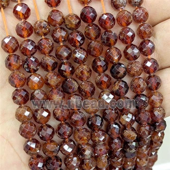 Natural Orange Garnet Beads Faceted Round