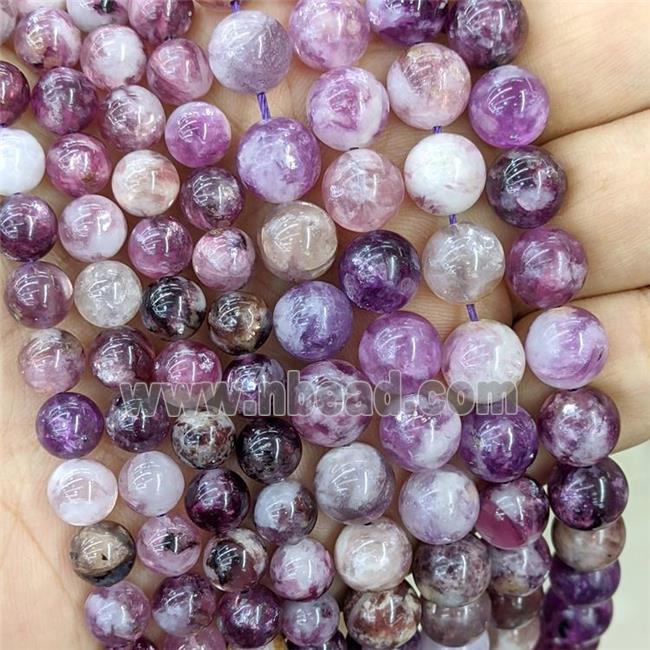 Natural Purple Lepidolite Round Beads Smooth