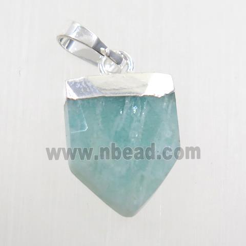 blue Amazonite pendant, faceted arrowhead, silver plated