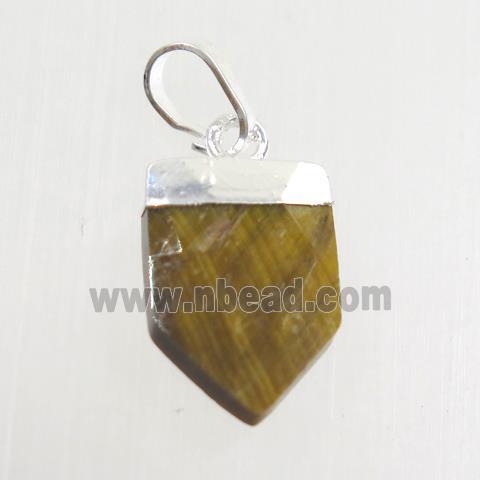 yellow Tiger eye stone arrowhead pendant, silver plated