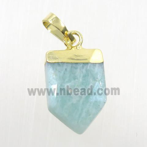 blue Amazonite pendant, faceted arrowhead, gold plated