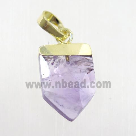 purple Amethyst pendant, faceted arrowhead, gold plated