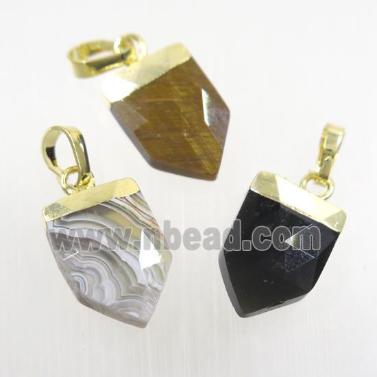 mix gemstone pendant, faceted arrowhead, gold plated