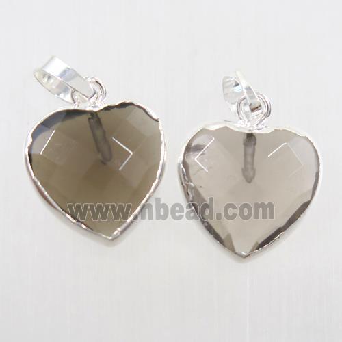 Smoky Quartz heart pendant, silver plated