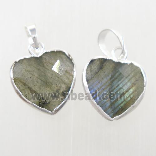 Labradorite heart pendant, silver plated