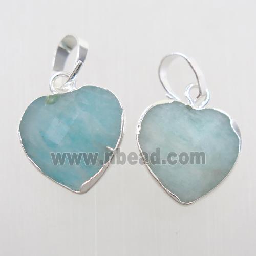 blue Amazonite heart pendant, silver plated