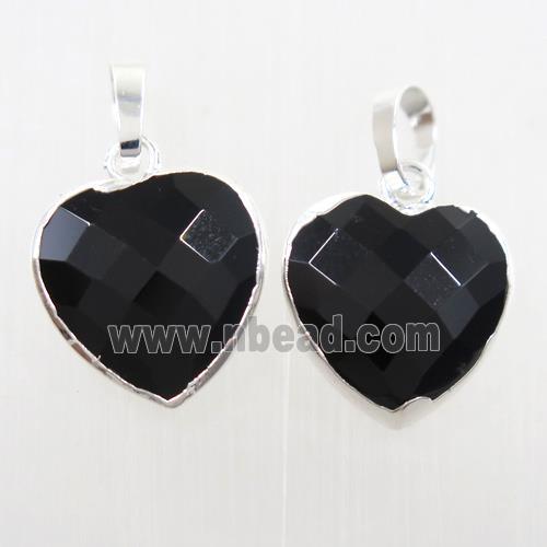 black onyx agate heart pendant, silver plated