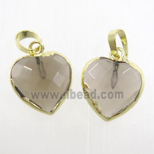 Smoky Quartz heart pendant, gold plated
