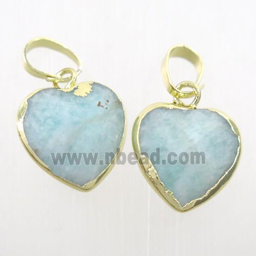 blue Amazonite pendant, faceted heart, gold plated