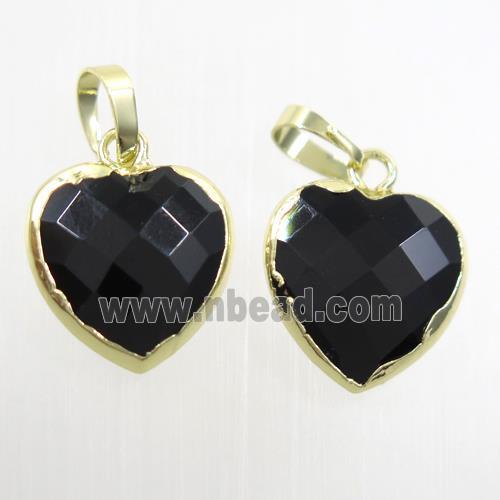 black Onyx Agate heart pendant, gold plated