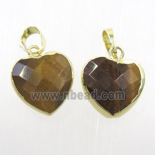 yellow Tiger eye stone pendant, faceted heart, gold plated