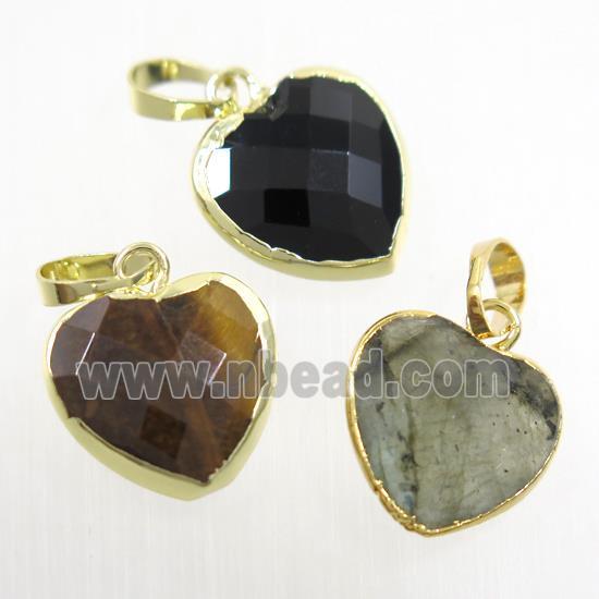 mix gemstone heart pendant, gold plated