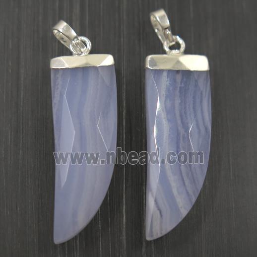 Blue Lace Agate horn pendant, silver plated
