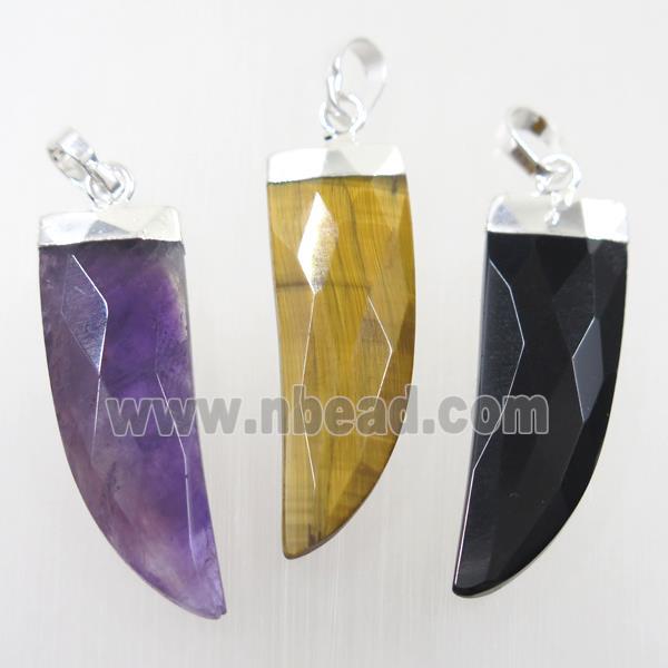 mix gemstone pendant, faceted horn, silver plated