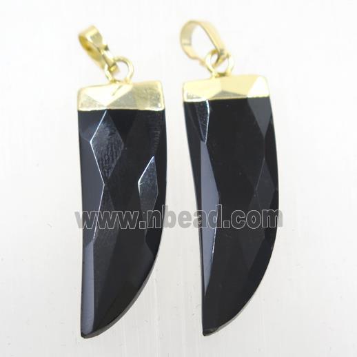 black onyx agate horn pendant, gold plated