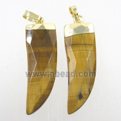 yellow Tiger eye stone horn pendant, gold plated