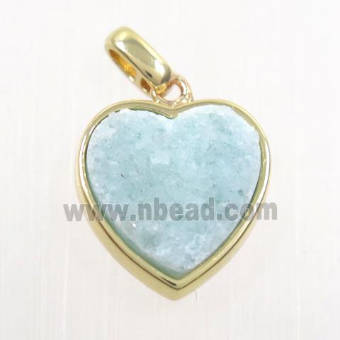 aqua druzy quartz heart pendant, gold plated