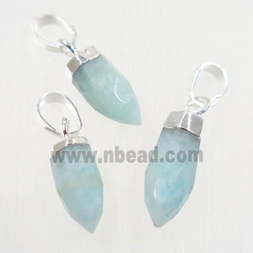 blue Amazonite pendant, faceted bullet, silver plated