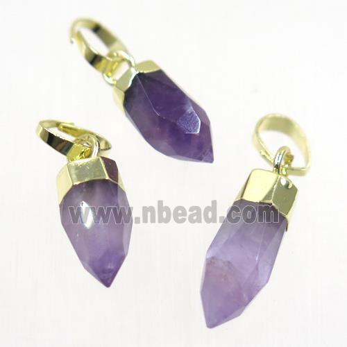 purple Amethyst pendant, faceted bullet, gold plated